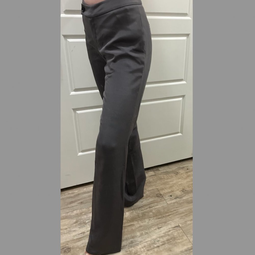Norisol Ferrari, gray silk pants, handmade in NYC, luxry haute couture, size 4